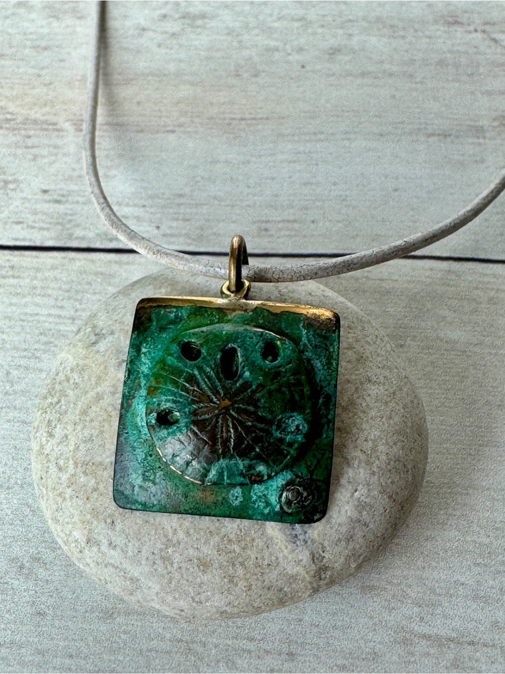 Elaine Coyne Green Patina Sand Dollar Pendant Necklace